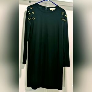 Michael Kors Black long sleeve shift Dress w/Gold hardware